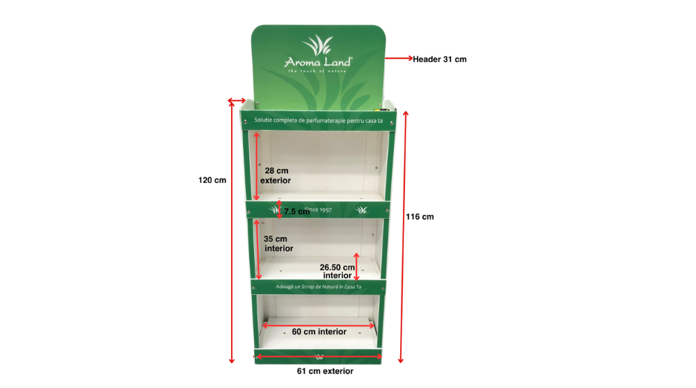 dimensiuni stand cu produse de aromaterapie în magazin