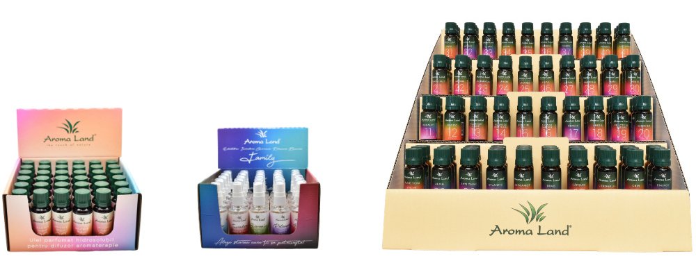 mini standuri cu produse de aromaterapie mici în zona caselor de marcat